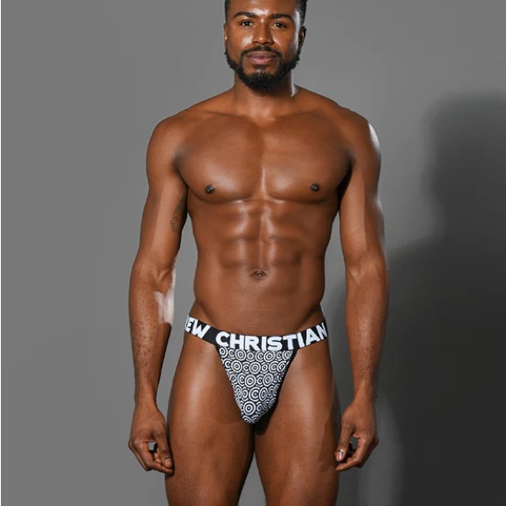 Andrew Christian Black and White Patterned Thong - Picture 2 of 6